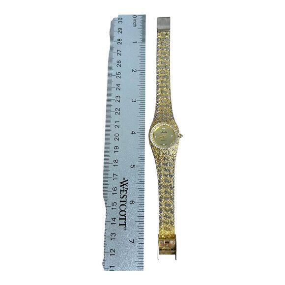 Vintage Moulin Quartz Watch Women Gold Tone Nugget Style Band Clear Stone Bezel - Picture 4 of 4